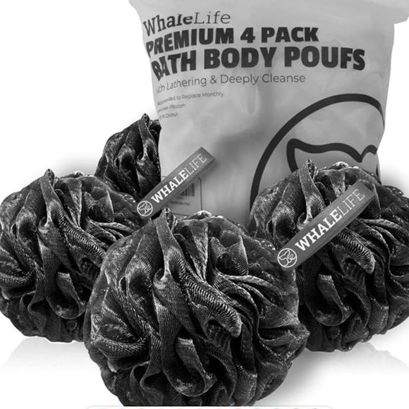 Shower Puff 4 Pack Black Bath Sponge - Picture 1 of 5